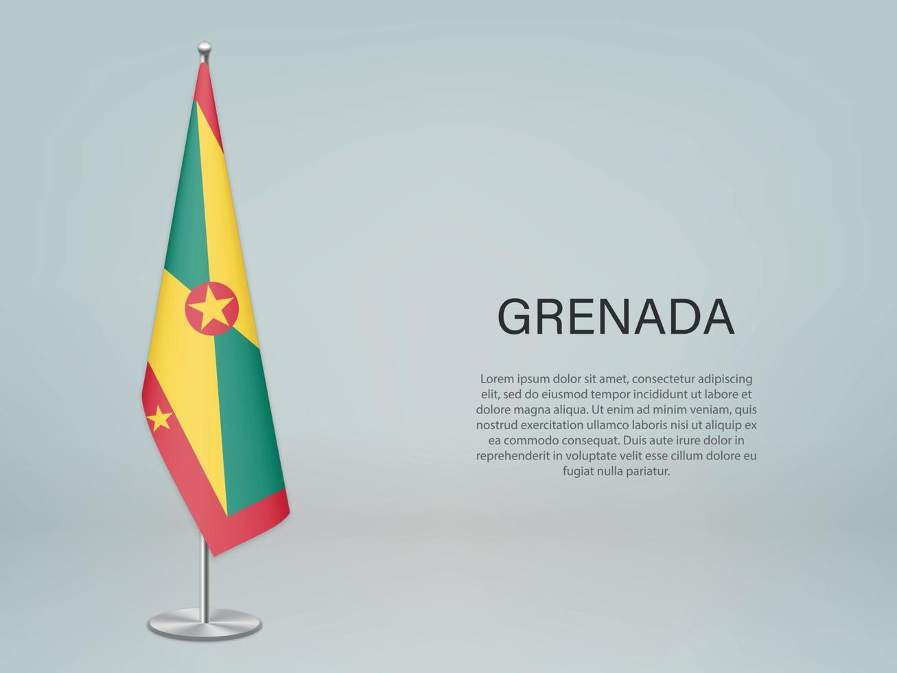 grenada hangende vlag op standaard. sjabloon voor conferentiebanner vector