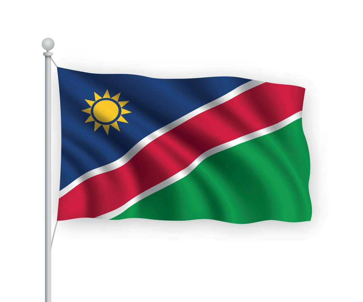 3D-zwaaiende vlag Namibië geïsoleerd op een witte achtergrond. vector