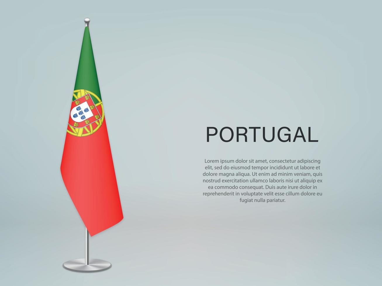 portugal hangende vlag op standaard. sjabloon voor conferentiebanner vector
