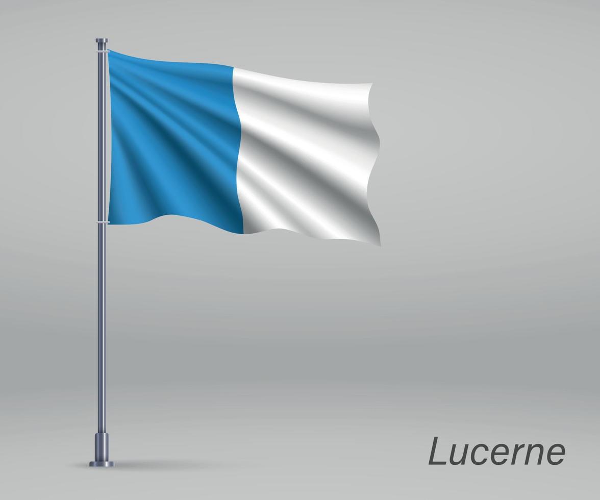 wapperende vlag van luzern - kanton zwitserland op vlaggenmast. temp vector