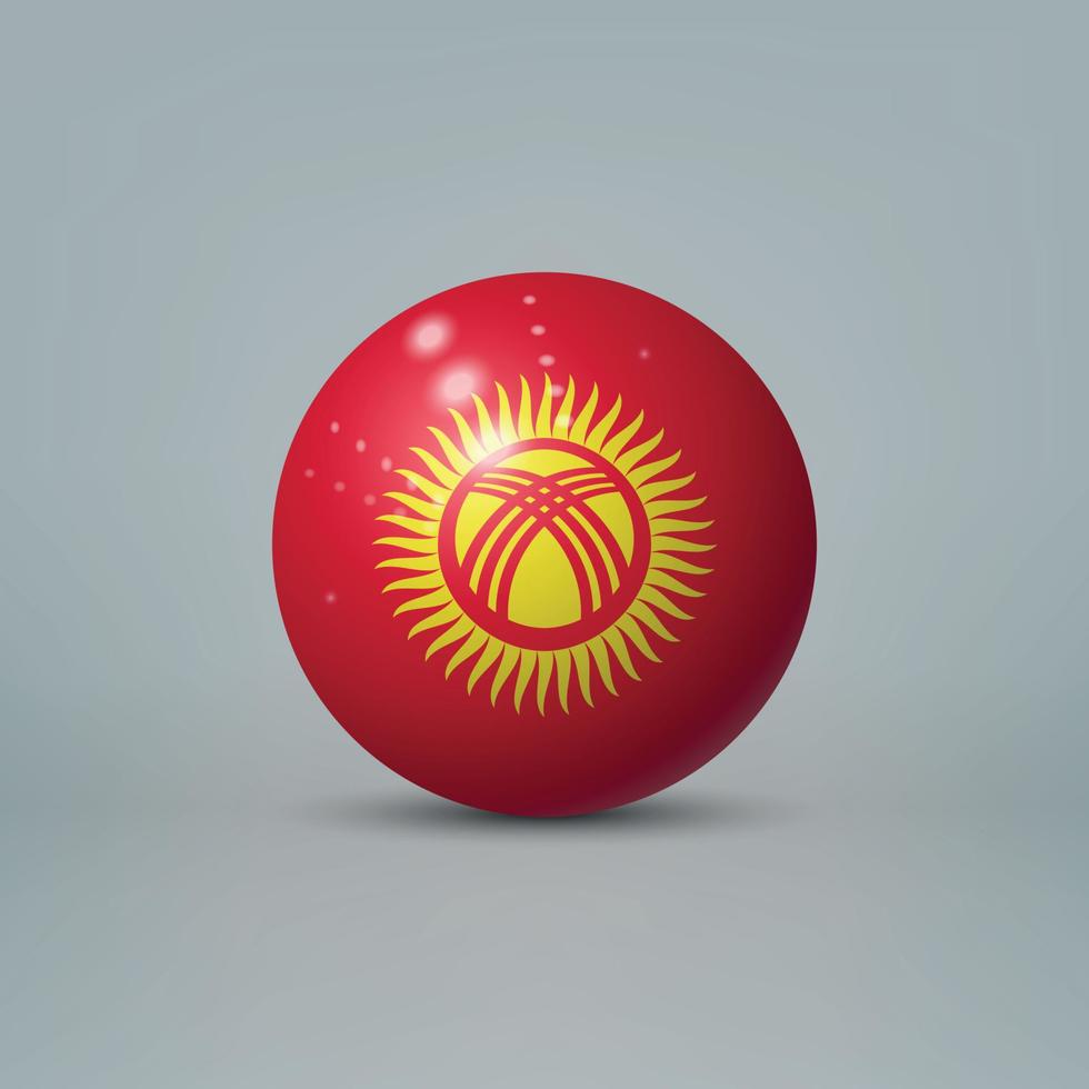 3D-realistische glanzende plastic bal of bol met vlag van Kirgizië vector