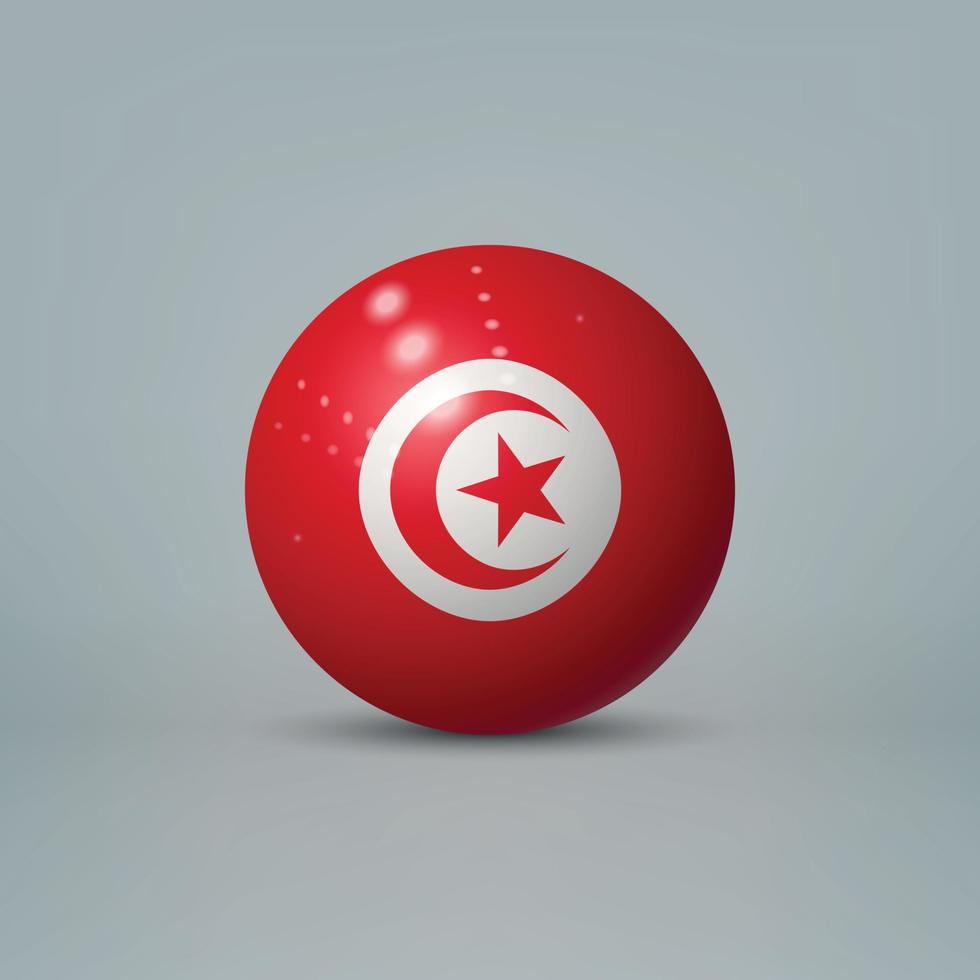 3D-realistische glanzende plastic bal of bol met vlag van Tunesië vector