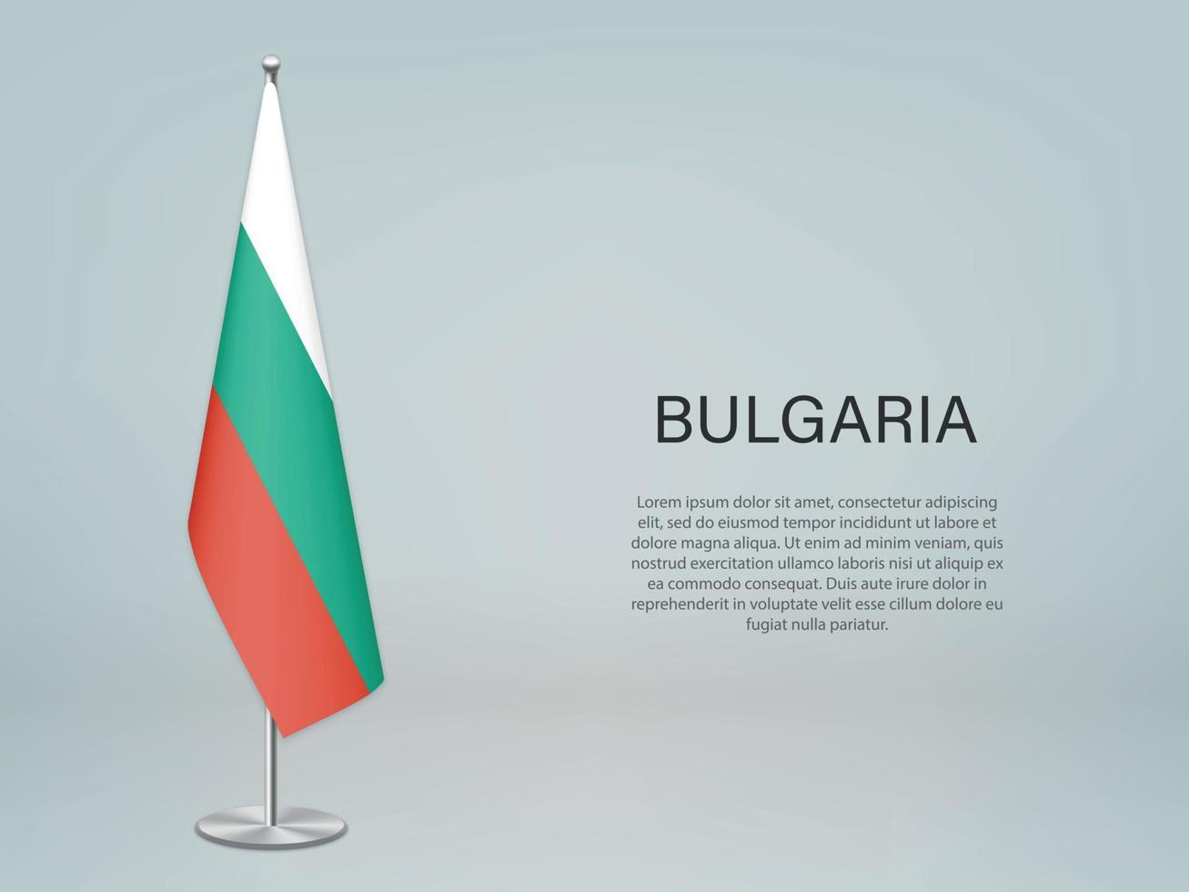 bulgarije hangende vlag op standaard. sjabloon voor conferentiebanner vector