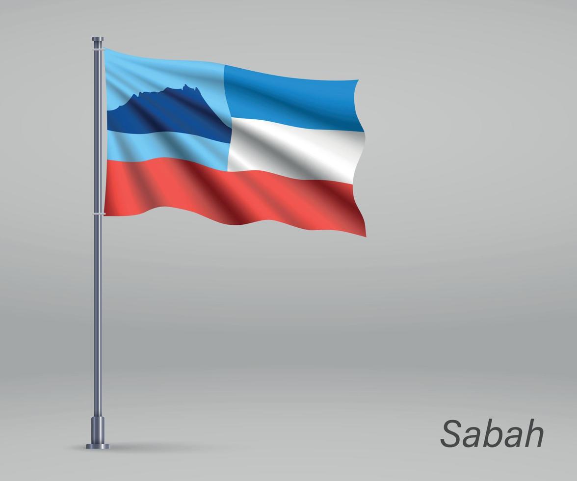 wapperende vlag van sabah - staat maleisië op vlaggenmast. sjabloon f vector