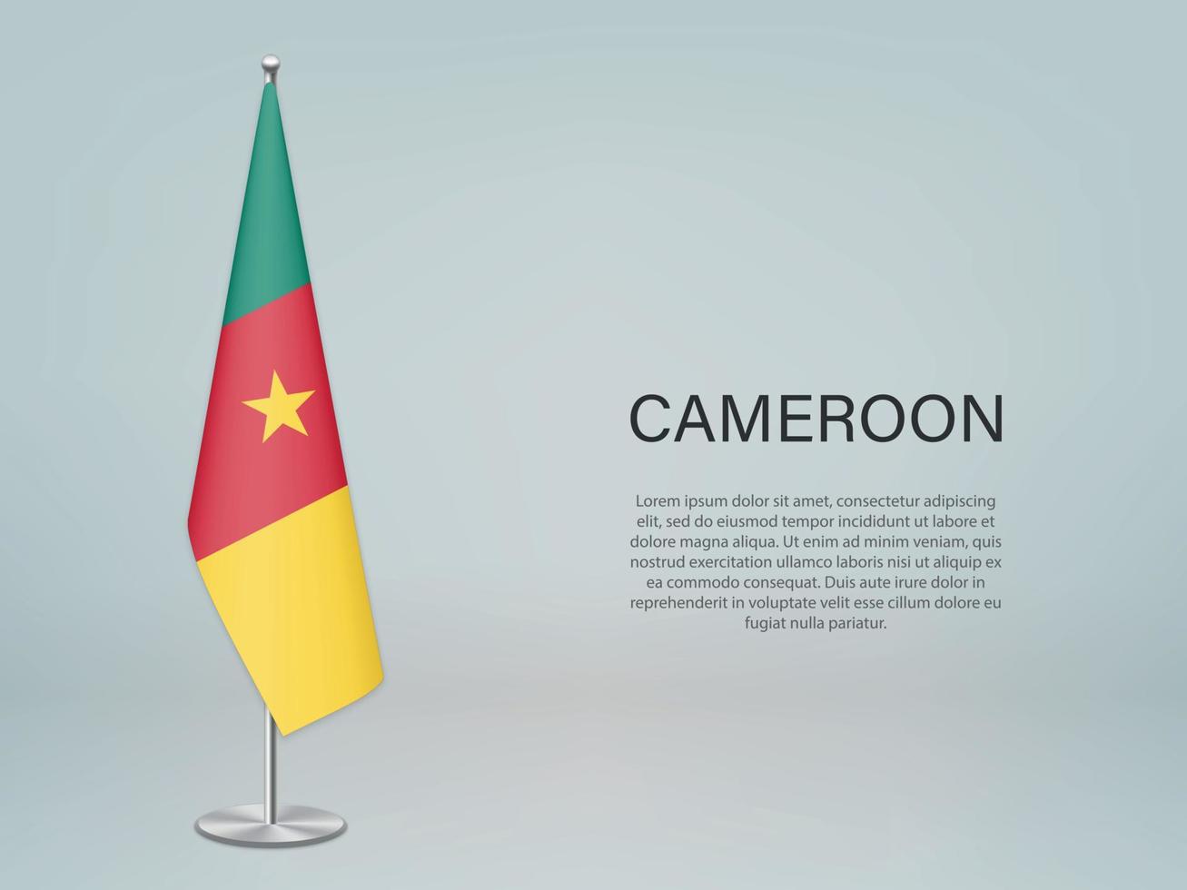 Kameroen hangende vlag op standaard. sjabloon voor conferentiebanner vector