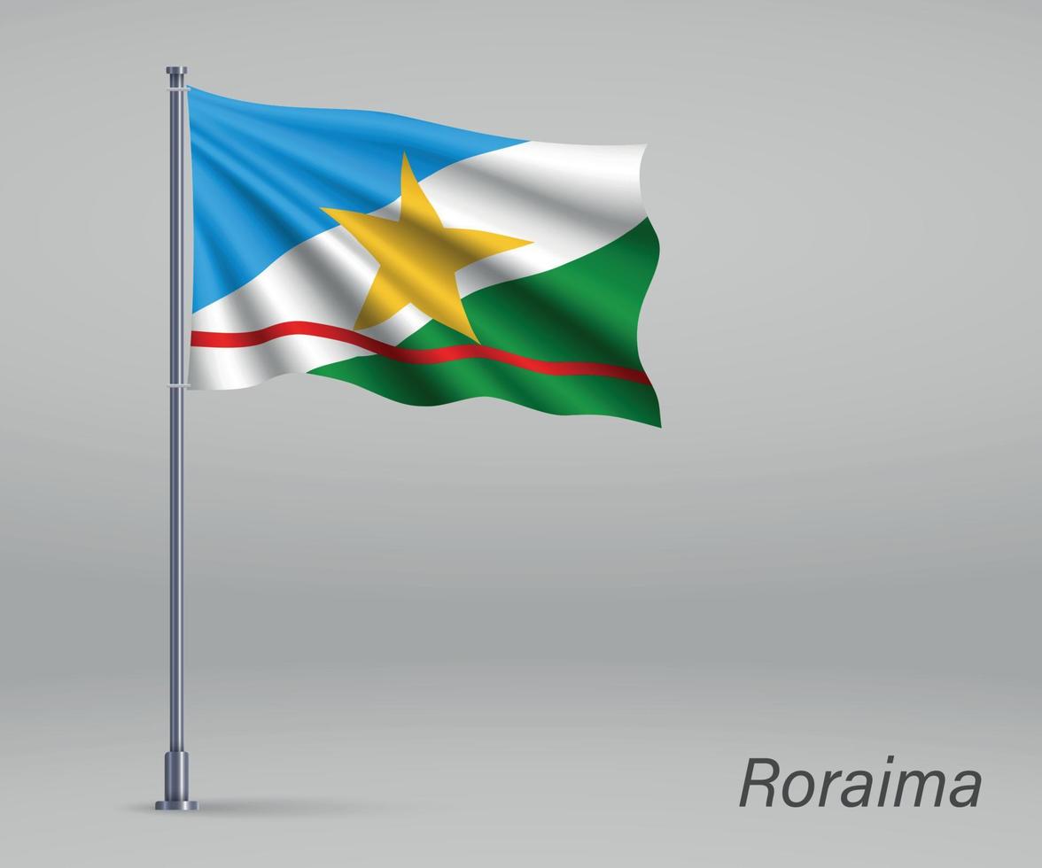 wapperende vlag van roraima - staat van brazilië op vlaggenmast. sjabloon f vector