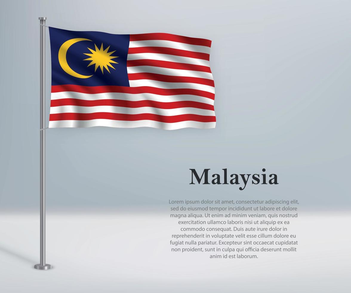 wapperende vlag van maleisië op vlaggenmast. sjabloon voor onafhankelijkheid d vector
