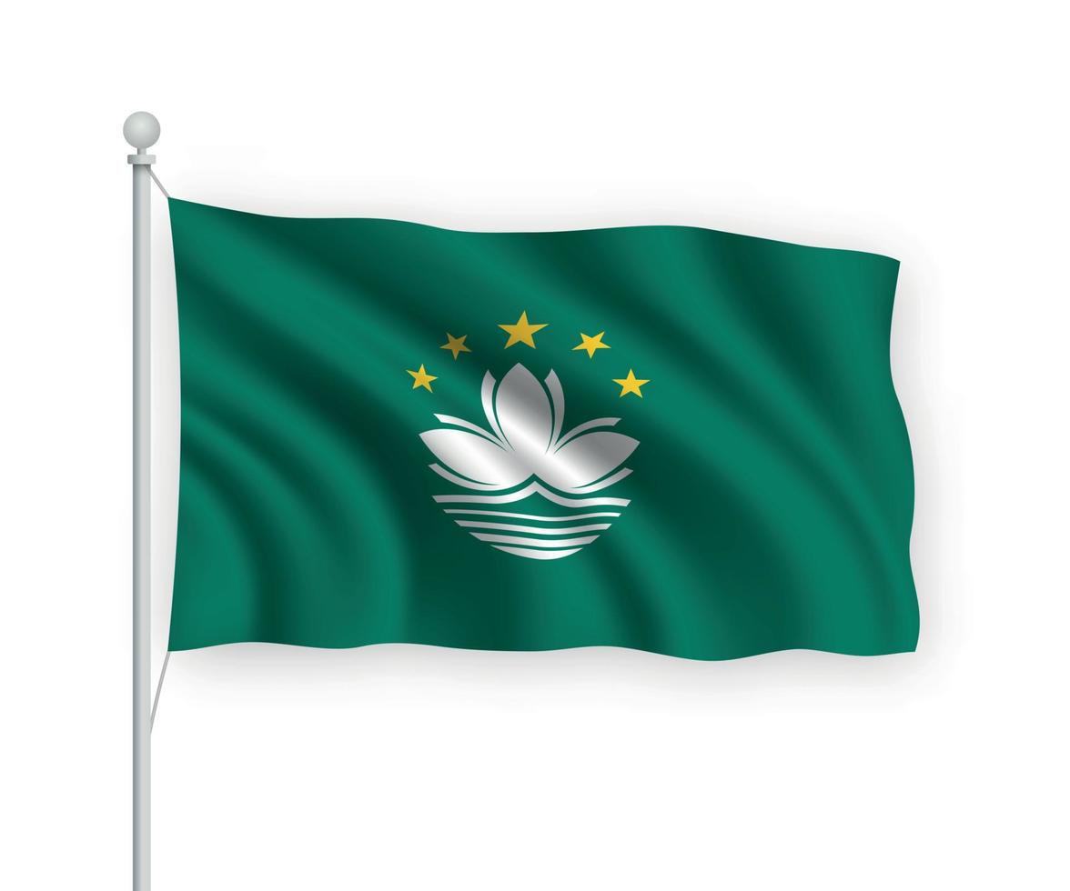 3D-zwaaiende vlag Macau geïsoleerd op een witte achtergrond. vector