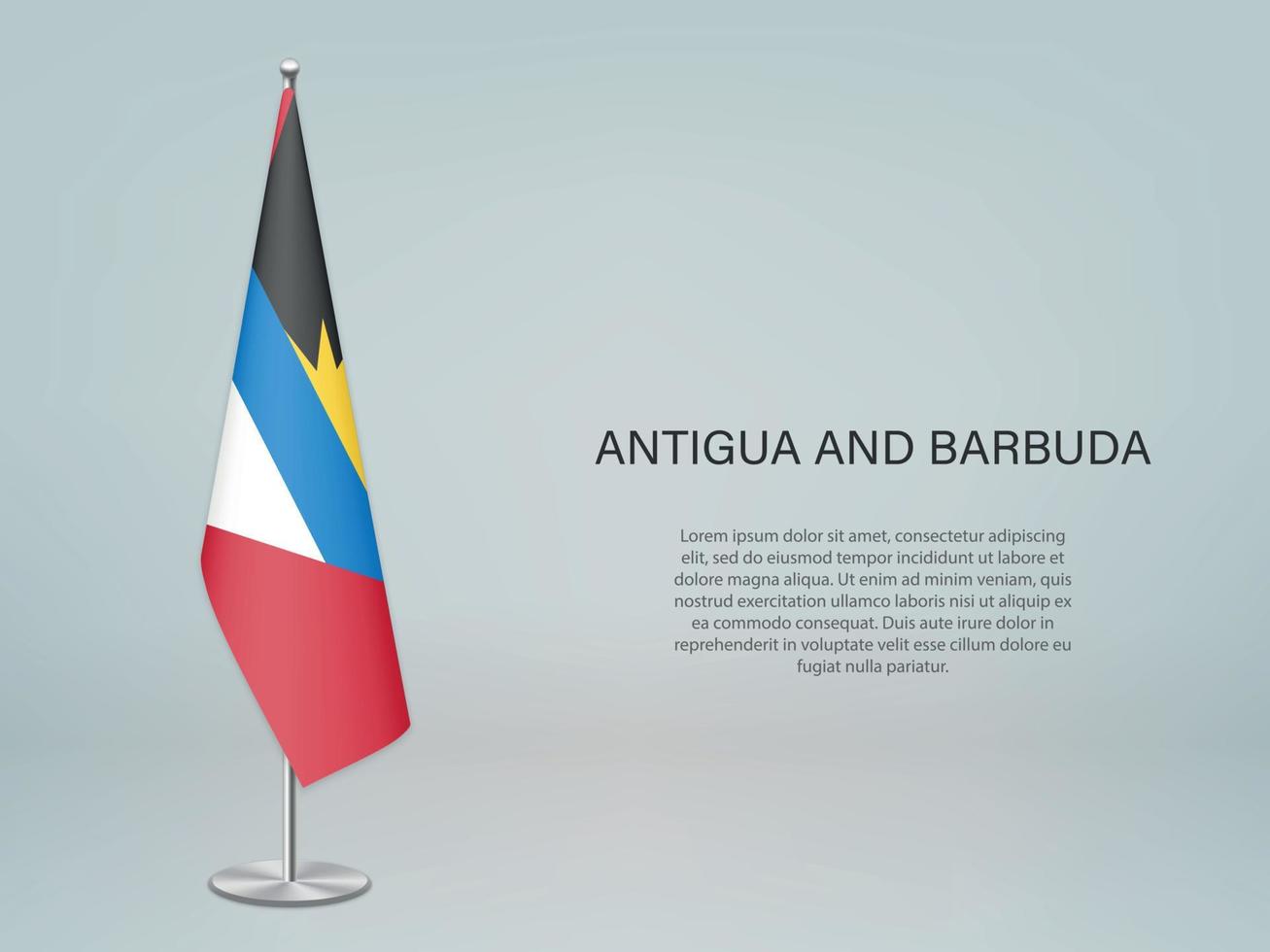 antigua en barbuda hangende vlag op standaard. sjabloon voor conferentie vector
