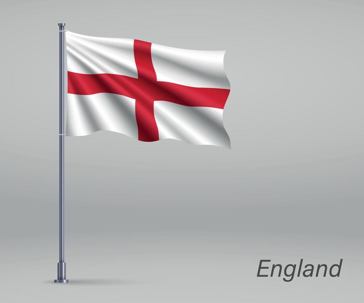 wapperende vlag van engeland - grondgebied van het verenigd koninkrijk op vlaggenmast vector