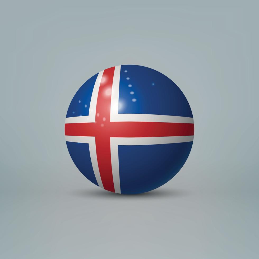 3D-realistische glanzende plastic bal of bol met vlag van IJsland vector