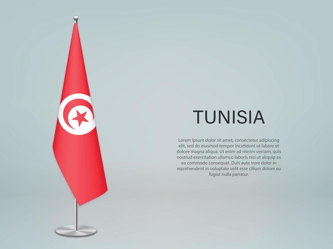 Tunesië hangende vlag op standaard. sjabloon voor conferentiebanner vector