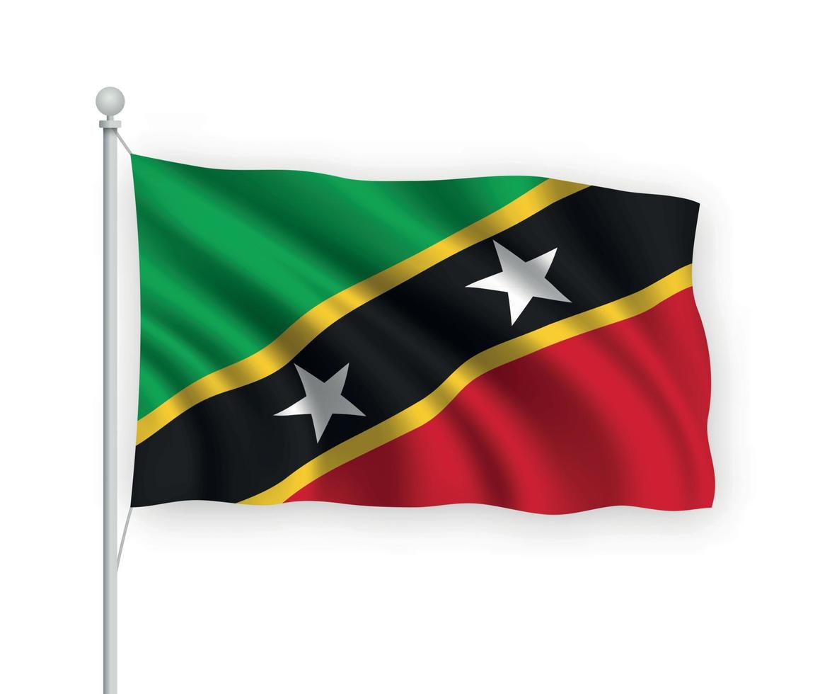 3D-zwaaiende vlag saint kitts en nevis geïsoleerd op een witte backgroun vector