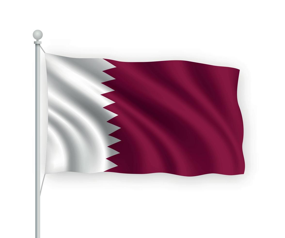 3D-zwaaiende vlag van Qatar geïsoleerd op een witte achtergrond. vector