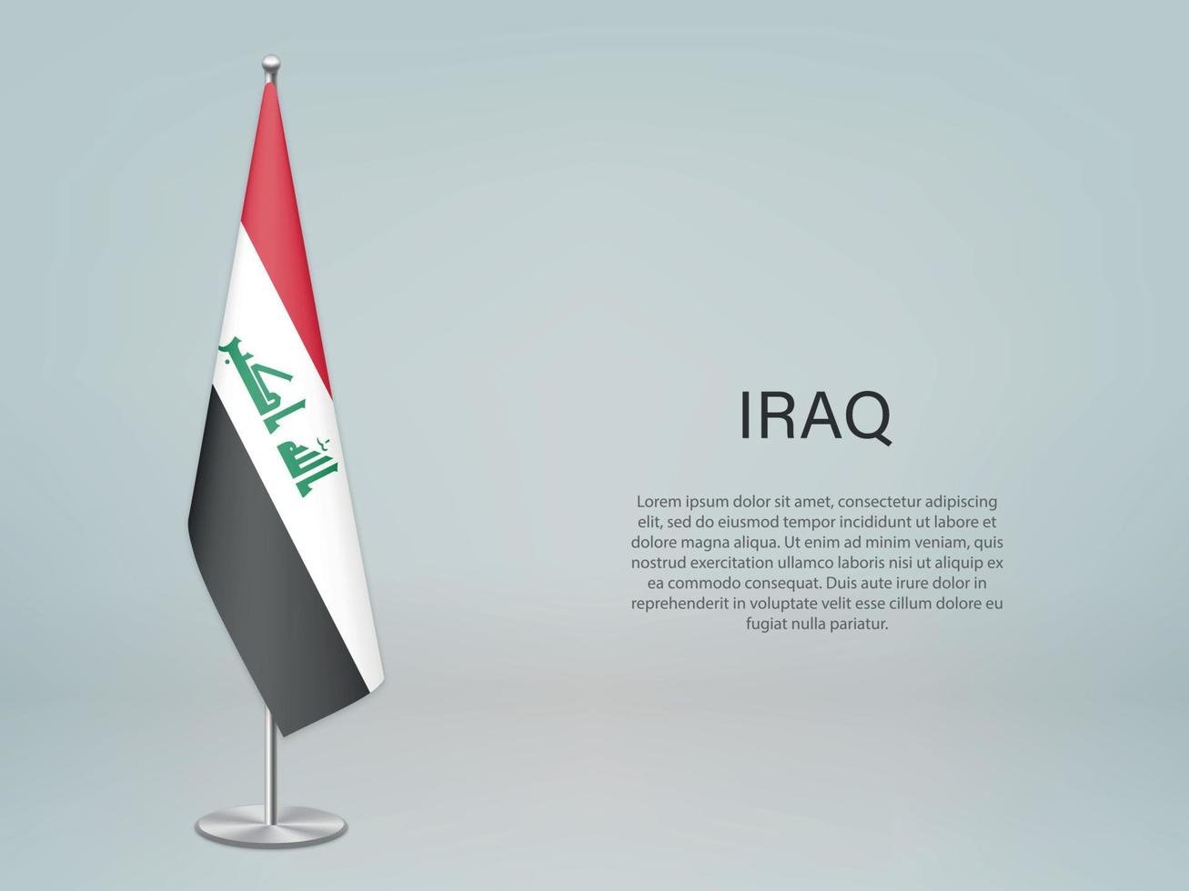 Irak hangende vlag op standaard. sjabloon voor conferentiebanner vector