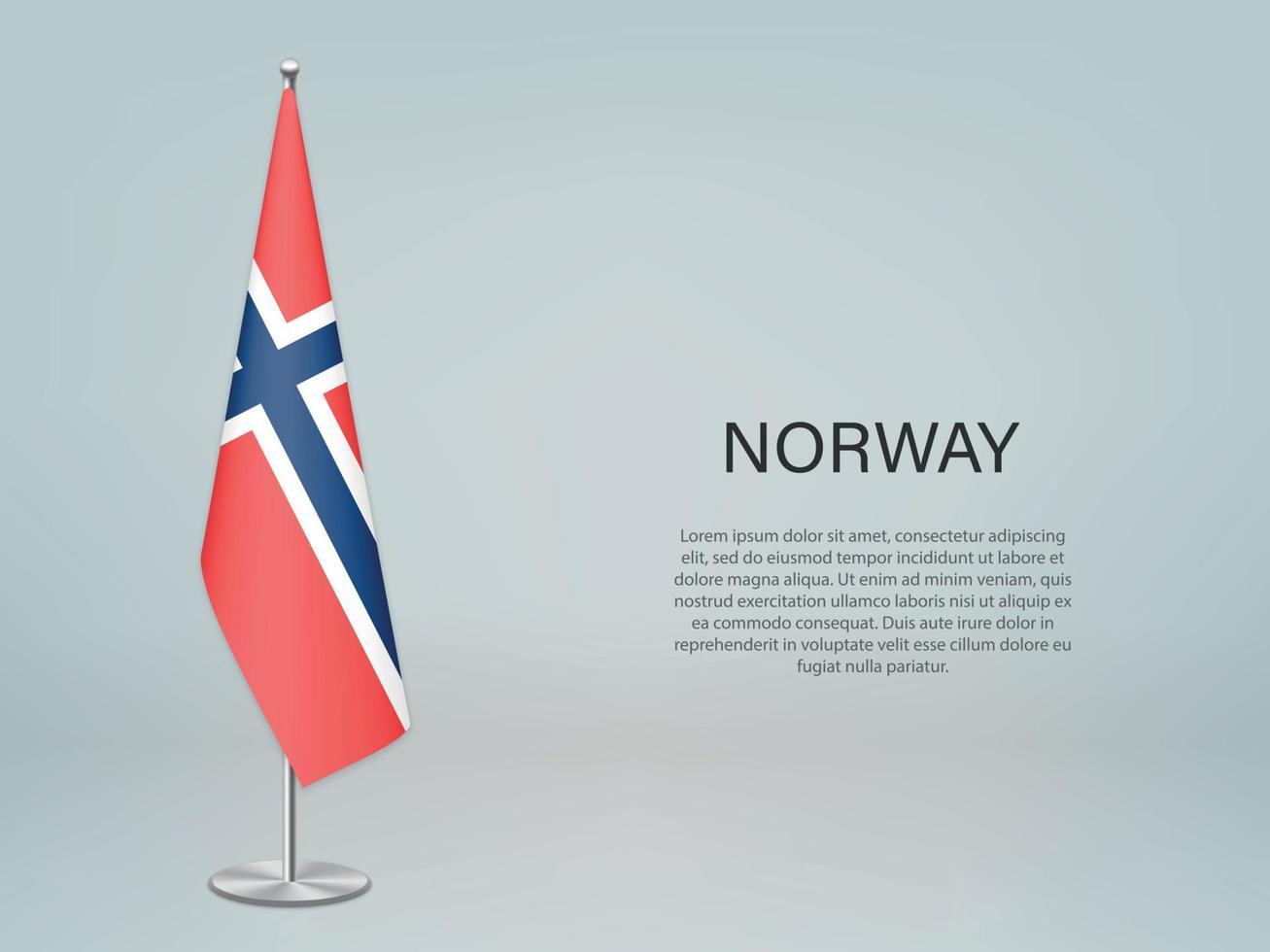 Noorwegen hangende vlag op standaard. sjabloon voor conferentiebanner vector