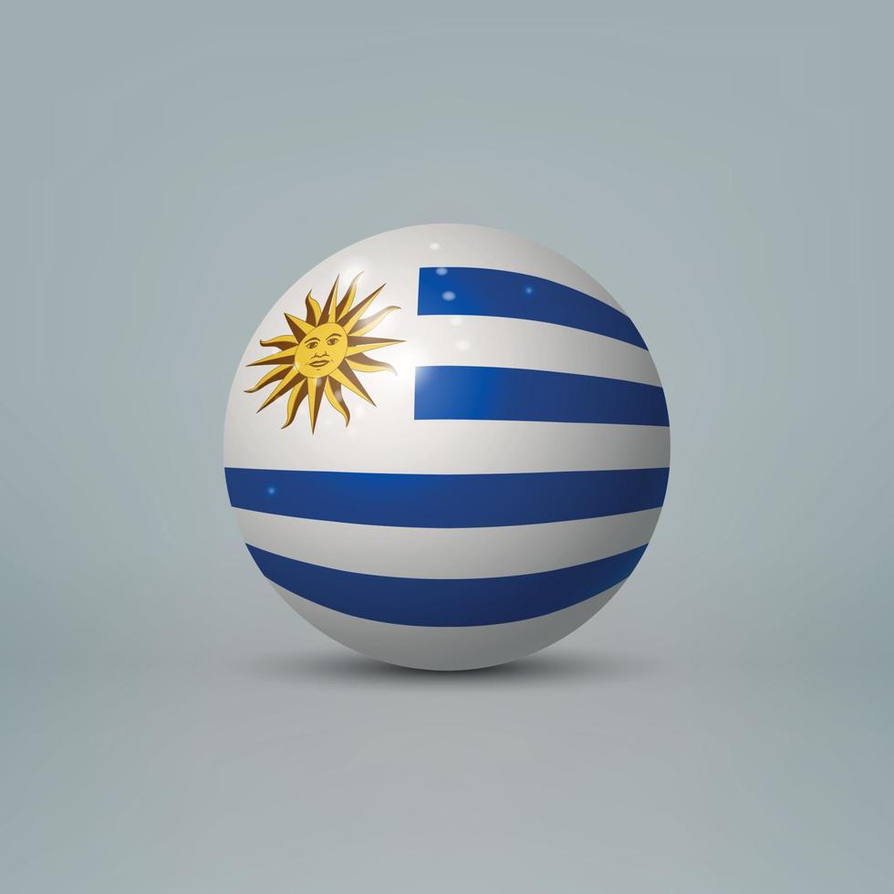 3D-realistische glanzende plastic bal of bol met vlag van Uruguay vector