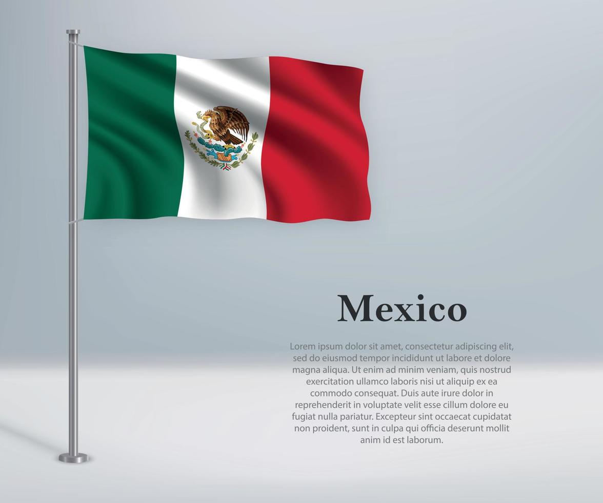 wapperende vlag van mexico op vlaggenmast. sjabloon voor onafhankelijkheidsdag vector