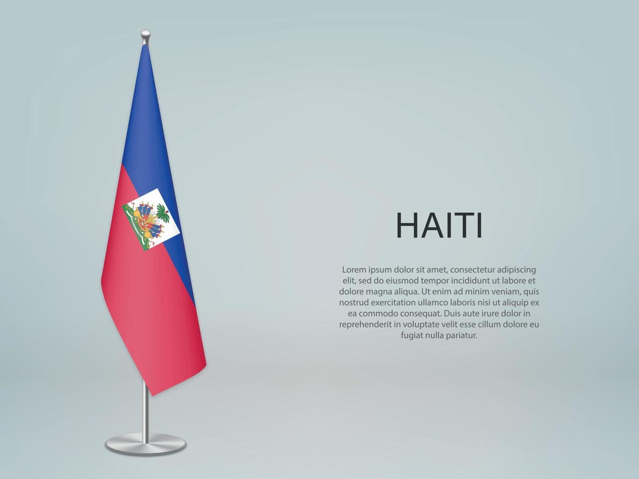 Haïti hangende vlag op standaard. sjabloon voor conferentiebanner vector