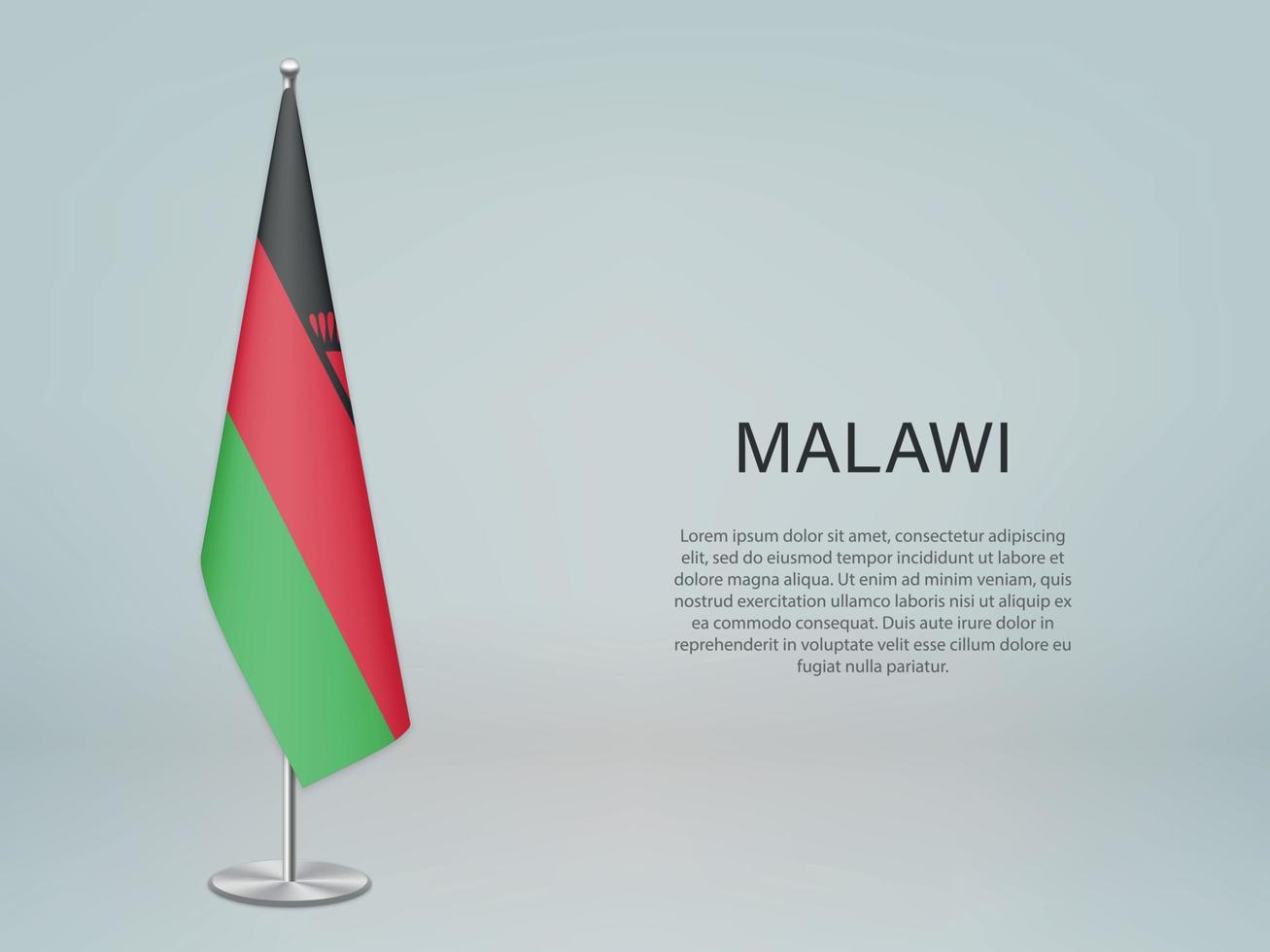 Malawi hangende vlag op standaard. sjabloon voor conferentiebanner vector