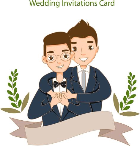 schattig LGBT-paar voor bruiloft uitnodigingskaart vector