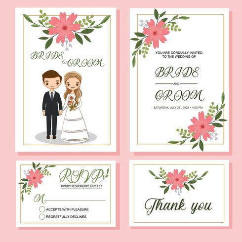 schattige bruid en bruidegom op bruiloft uitnodigingen kaartsjabloon vector