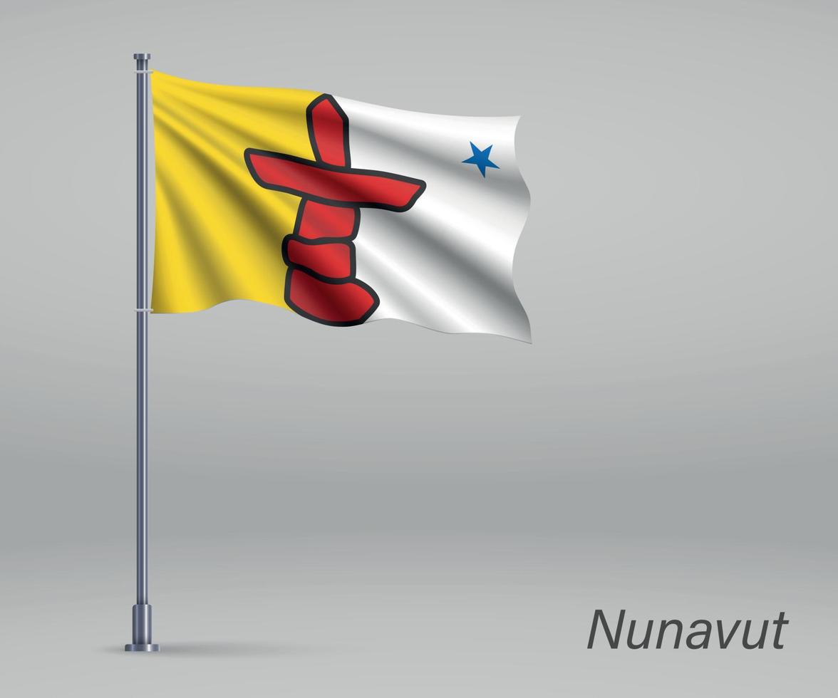 wapperende vlag van nunavut - provincie canada op vlaggenmast. sjabloon vector