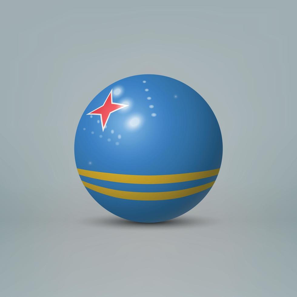3D-realistische glanzende plastic bal of bol met vlag van aruba vector