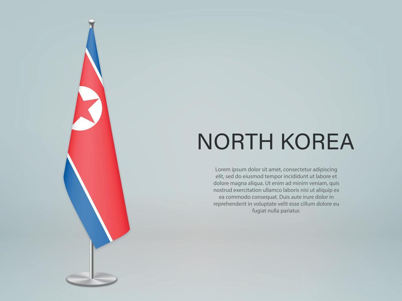 Noord-korea hangende vlag op standaard. sjabloon voor conferentiebanner vector