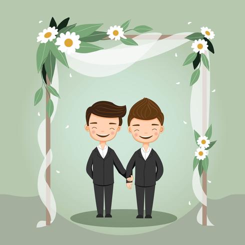 schattig LGBT-paar voor bruiloft uitnodigingskaart vector