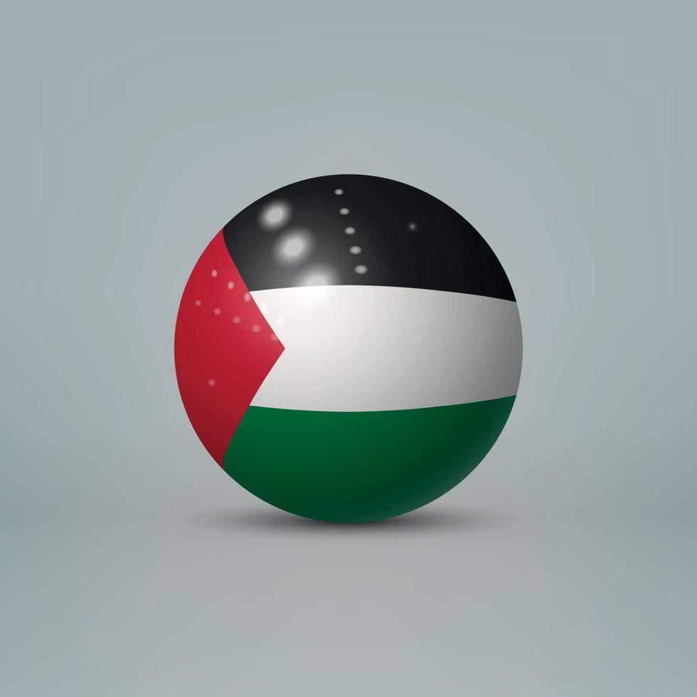 3D-realistische glanzende plastic bal of bol met vlag van Palestina vector