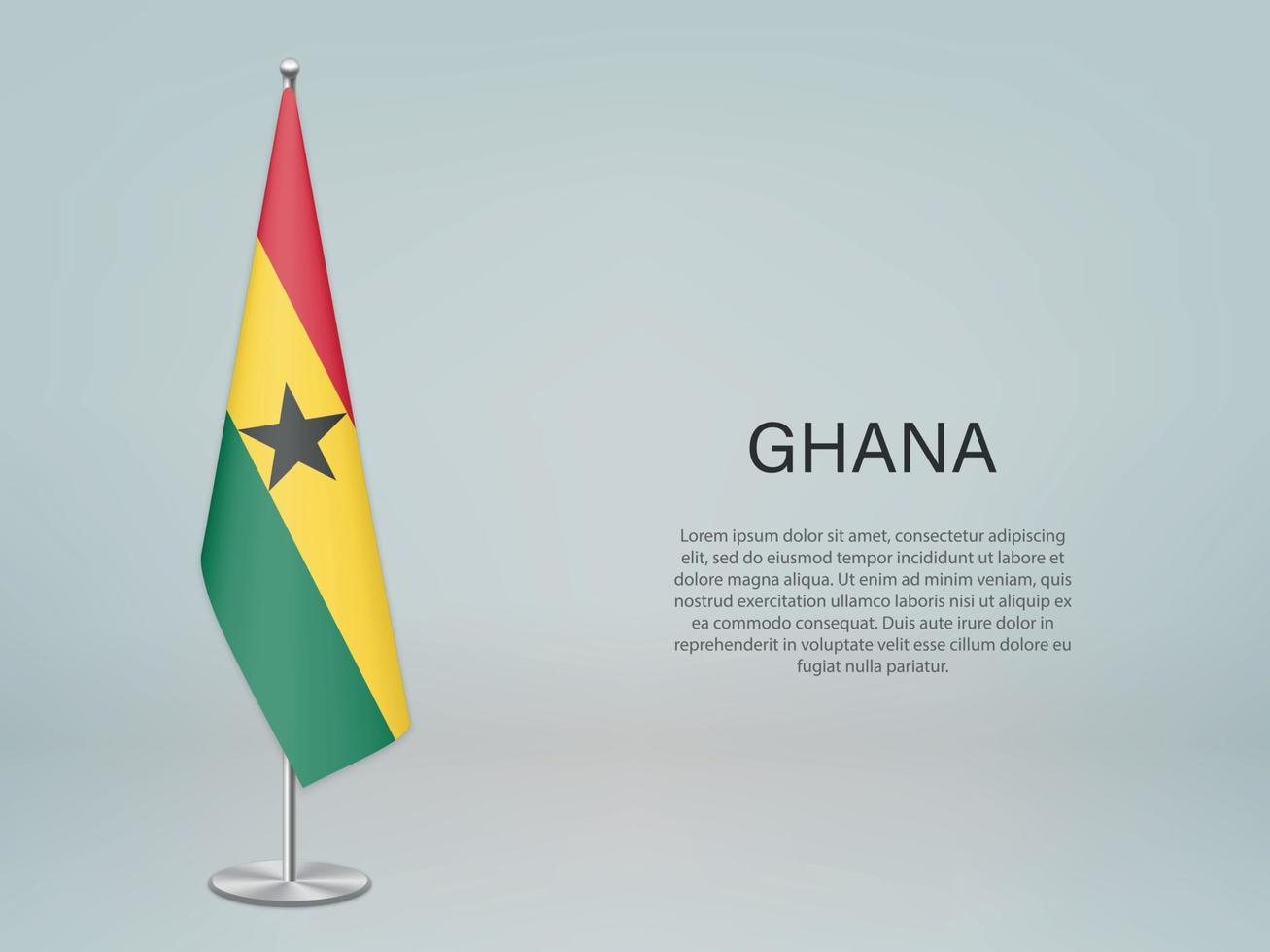 ghana hangende vlag op standaard. sjabloon voor conferentiebanner vector
