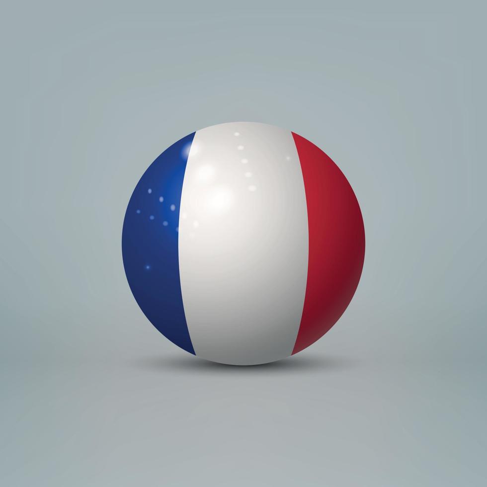 3D-realistische glanzende plastic bal of bol met vlag van frankrijk vector