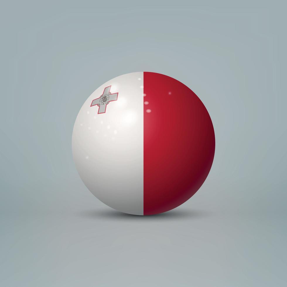 3D-realistische glanzende plastic bal of bol met vlag van malta vector