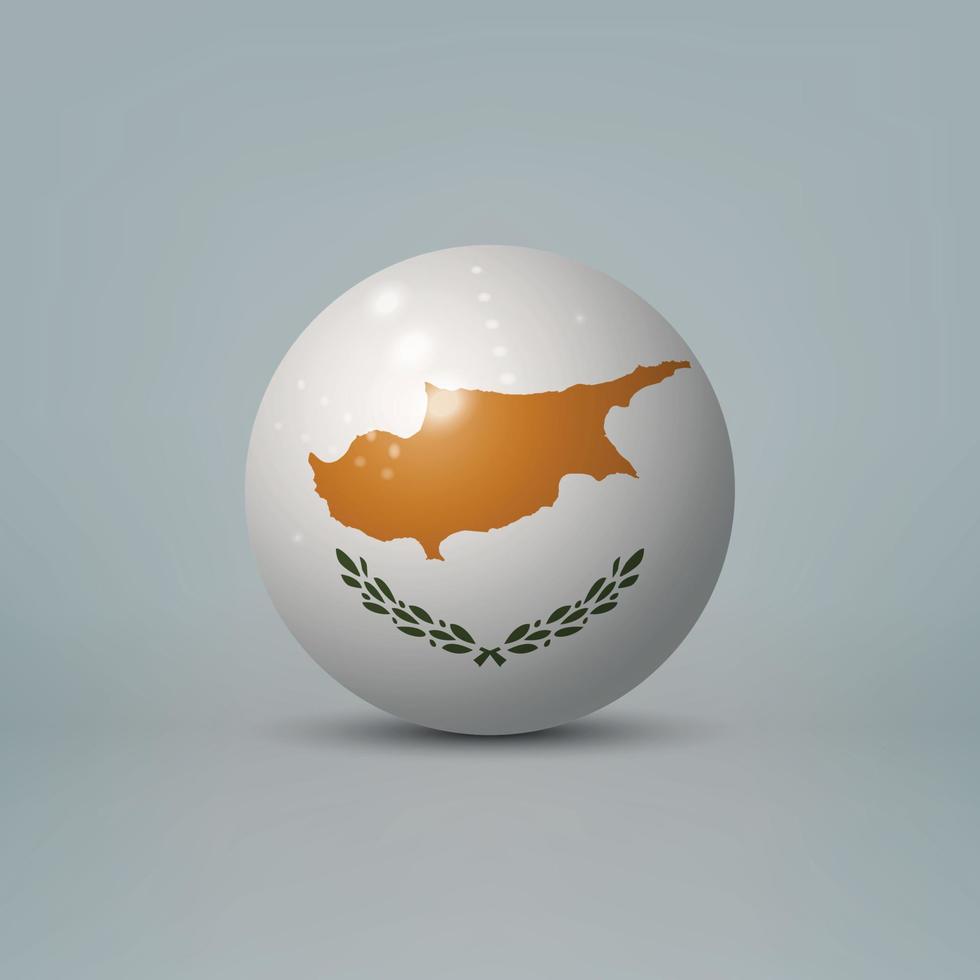 3D-realistische glanzende plastic bal of bol met vlag van Cyprus vector
