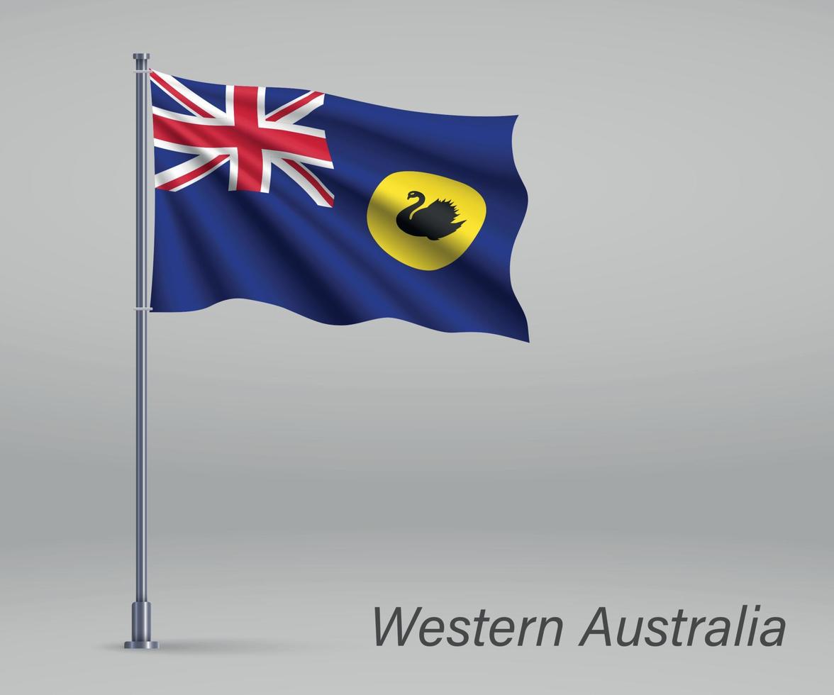 wapperende vlag van west australië - staat australië op vlaggenmast vector