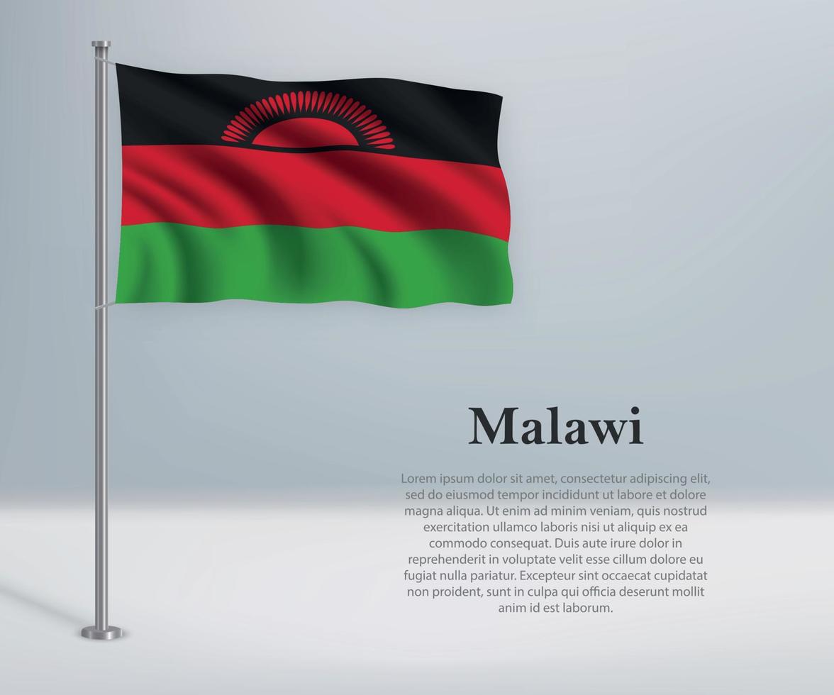 wapperende vlag van malawi op vlaggenmast. sjabloon voor onafhankelijkheidsdag vector