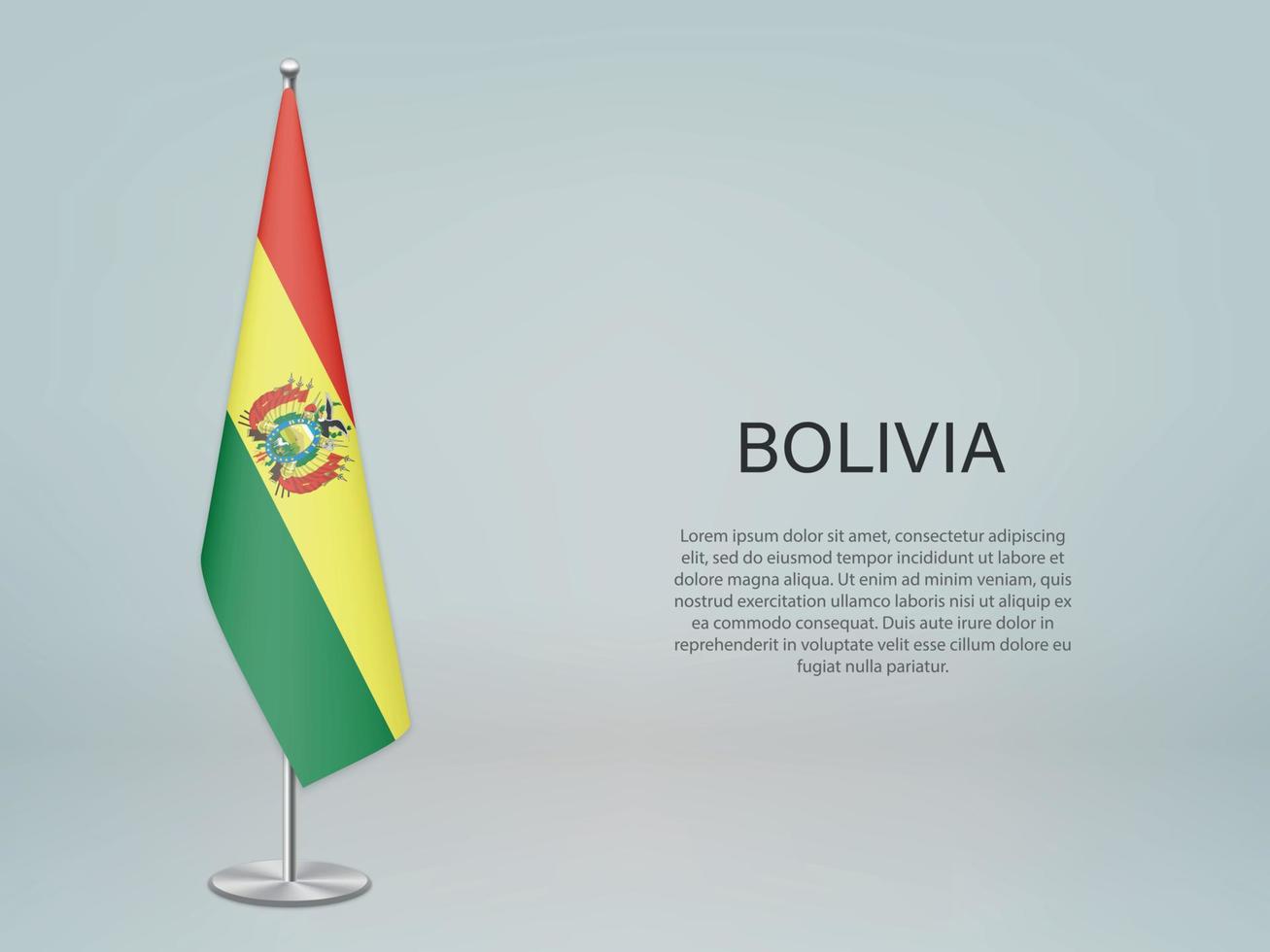 Bolivia hangende vlag op standaard. sjabloon voor conferentiebanner vector