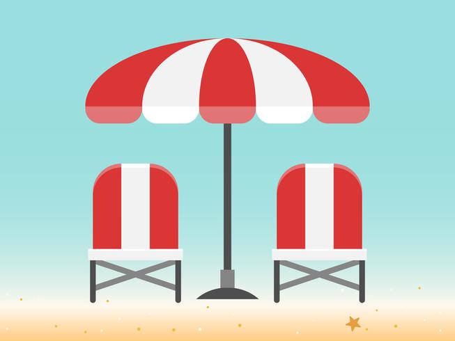 Strandstoelen en parasol op het strand vector