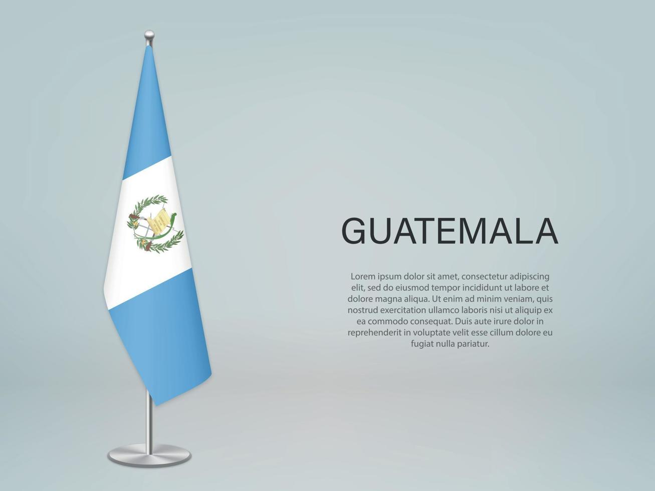 Guatemala hangende vlag op standaard. sjabloon voor conferentiebanner vector