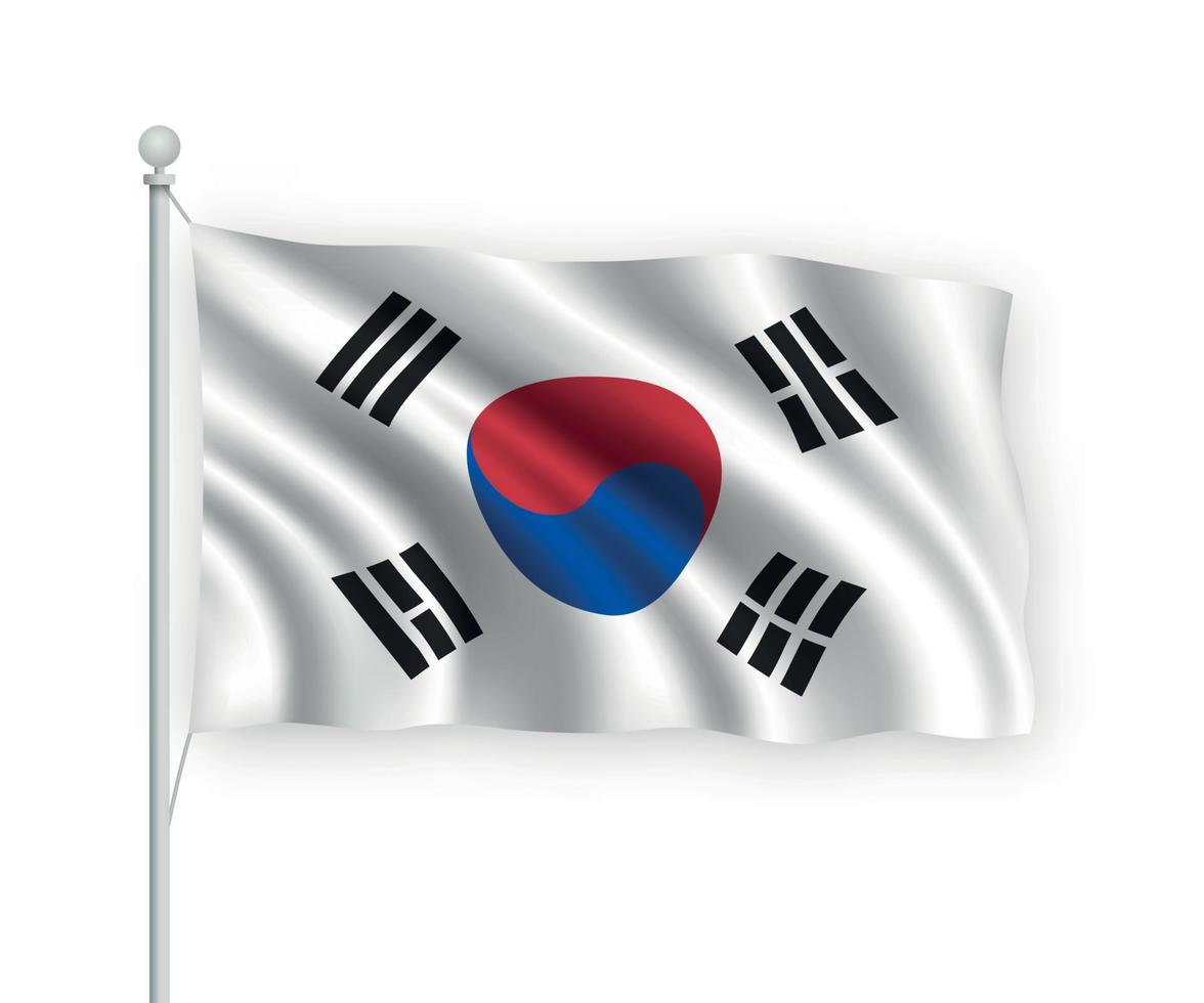 3D-zwaaiende vlag Zuid-korea geïsoleerd op een witte achtergrond. vector