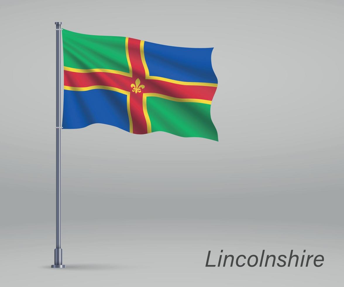 wapperende vlag van lincolnshire - graafschap engeland op vlaggenmast. tem vector