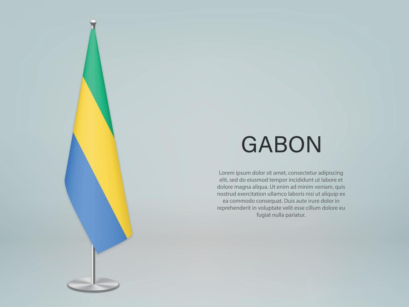 gabon hangende vlag op standaard. sjabloon voor conferentiebanner vector