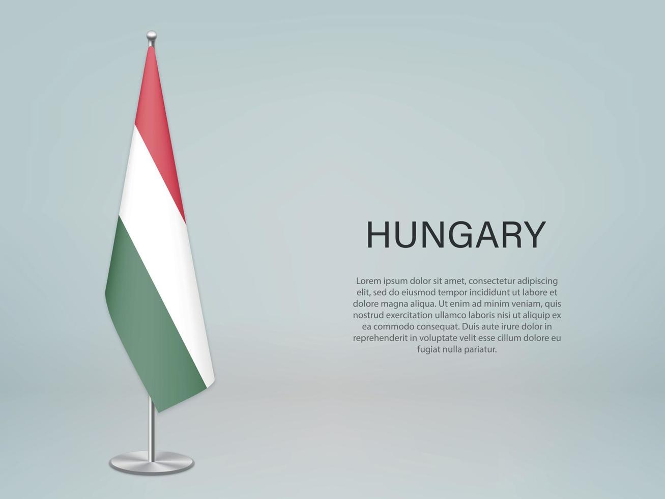 Hongarije hangende vlag op standaard. sjabloon voor conferentiebanner vector