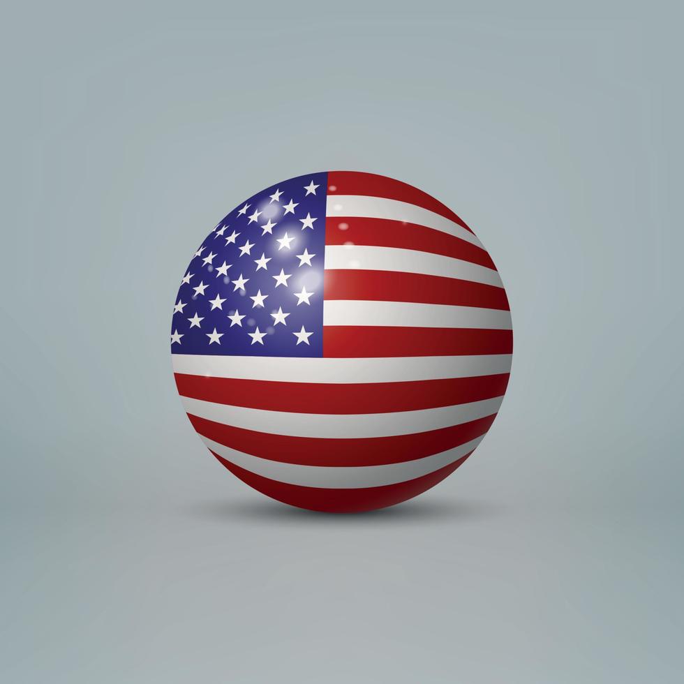 3D-realistische glanzende plastic bal of bol met vlag van verenigde s vector