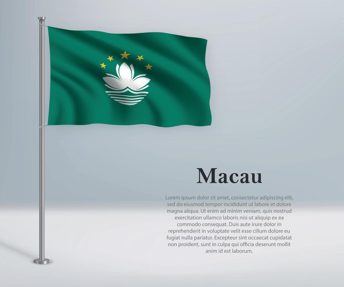wapperende vlag van macau op vlaggenmast. sjabloon voor onafhankelijkheidsdag vector