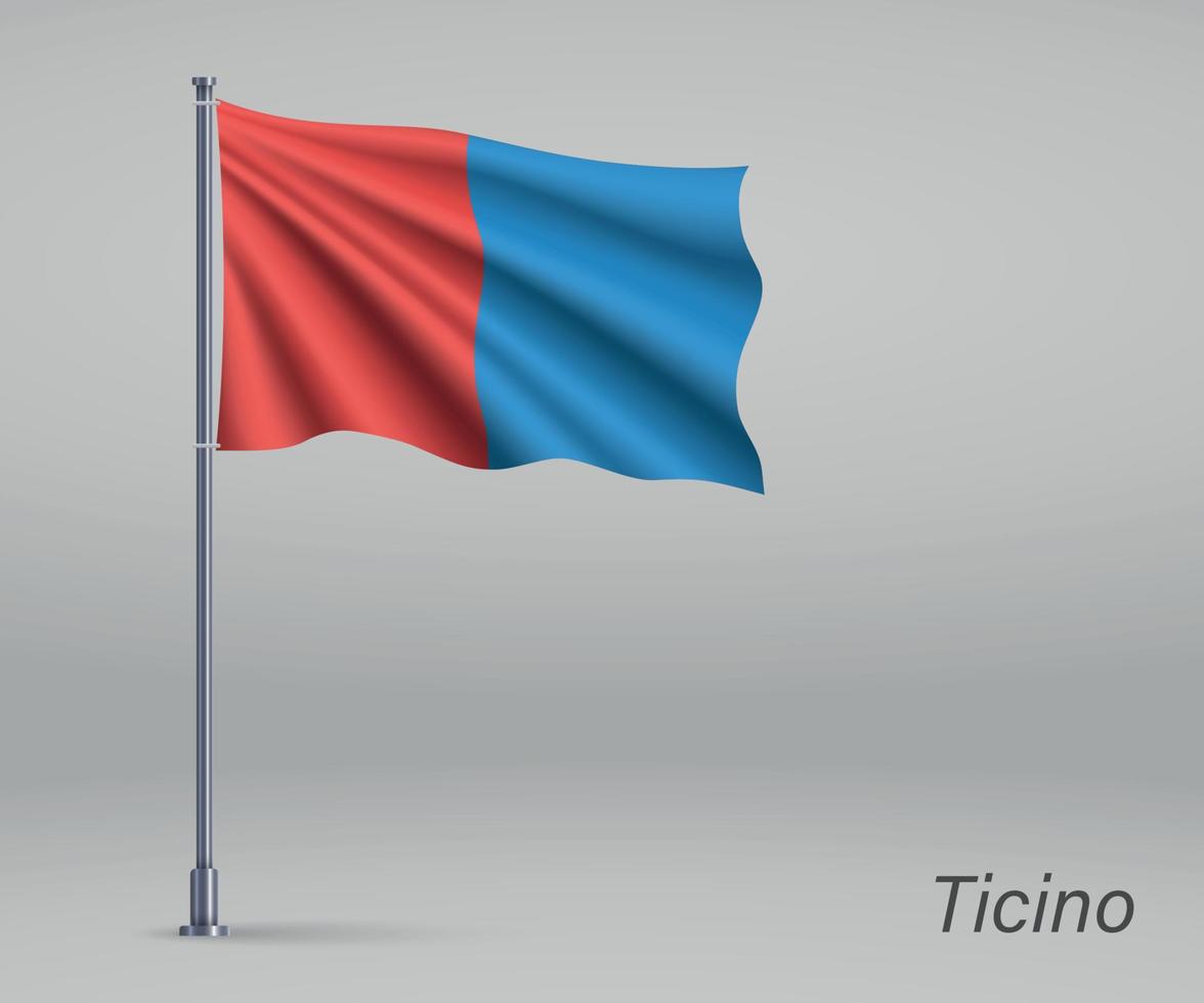 wapperende vlag van ticino - kanton zwitserland op vlaggenmast. tempel vector