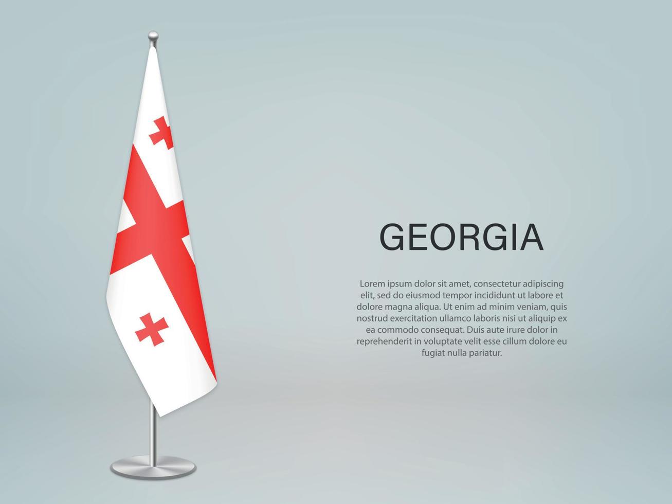 Georgië hangende vlag op standaard. sjabloon voor conferentiebanner vector