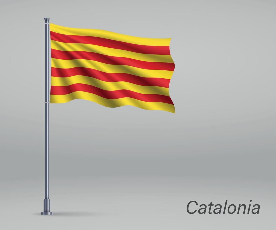 wapperende vlag van catalonië - regio spanje op vlaggenmast. sjabloon vector