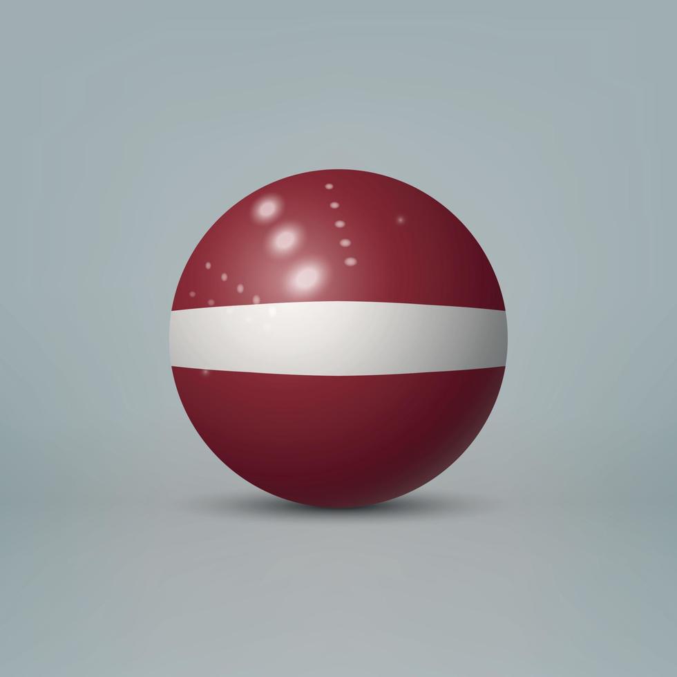 3D-realistische glanzende plastic bal of bol met vlag van Letland vector